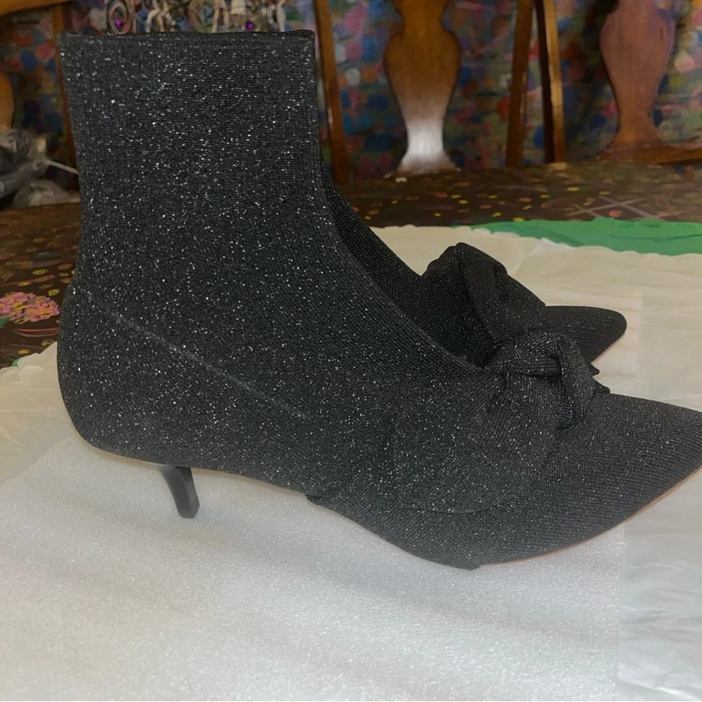 Loeffler Randall Kassidy Black/Shimmer Knit Bow Ankle Sock Booties New - Picture 7 of 13